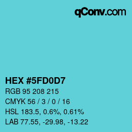 カラーコード: HEX #5FD0D7 | qconv.com