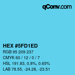 Farbcode: HEX #5FD1ED | qconv.com