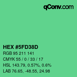 颜色代码: HEX #5FD38D | qconv.com
