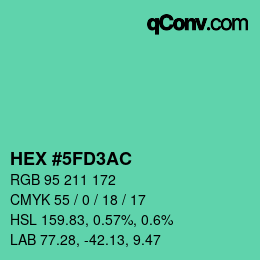 颜色代码: HEX #5FD3AC | qconv.com