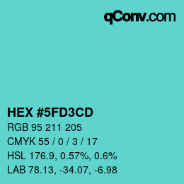 颜色代码: HEX #5FD3CD | qconv.com