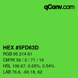 颜色代码: HEX #5FD63D | qconv.com