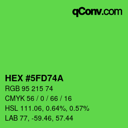 カラーコード: HEX #5FD74A | qconv.com