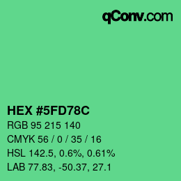 カラーコード: HEX #5FD78C | qconv.com
