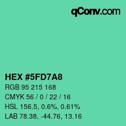カラーコード: HEX #5FD7A8 | qconv.com