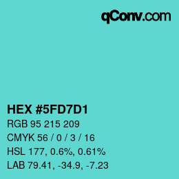 カラーコード: HEX #5FD7D1 | qconv.com