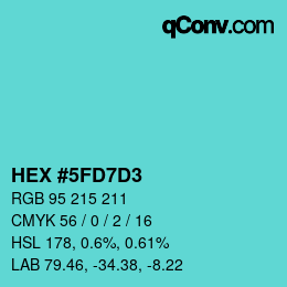 カラーコード: HEX #5FD7D3 | qconv.com