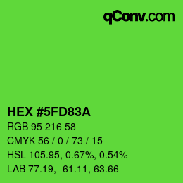 カラーコード: HEX #5FD83A | qconv.com