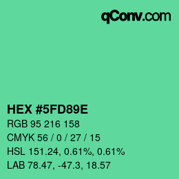 Color code: HEX #5FD89E | qconv.com