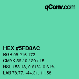 カラーコード: HEX #5FD8AC | qconv.com