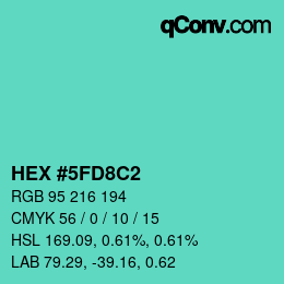 颜色代码: HEX #5FD8C2 | qconv.com