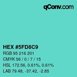 カラーコード: HEX #5FD8C9 | qconv.com