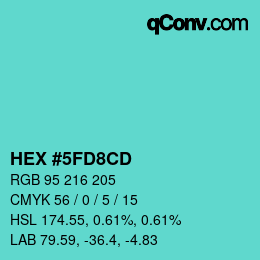 颜色代码: HEX #5FD8CD | qconv.com
