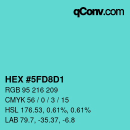カラーコード: HEX #5FD8D1 | qconv.com