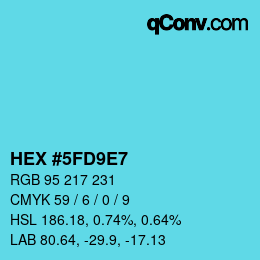 カラーコード: HEX #5FD9E7 | qconv.com