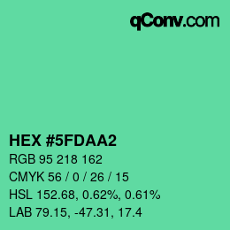カラーコード: HEX #5FDAA2 | qconv.com