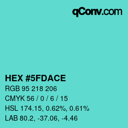 カラーコード: HEX #5FDACE | qconv.com