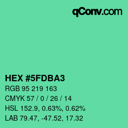 カラーコード: HEX #5FDBA3 | qconv.com