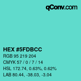 カラーコード: HEX #5FDBCC | qconv.com