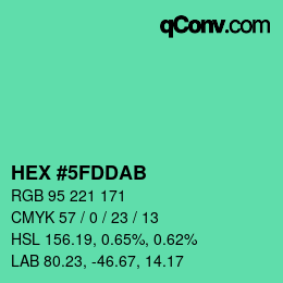 カラーコード: HEX #5FDDAB | qconv.com