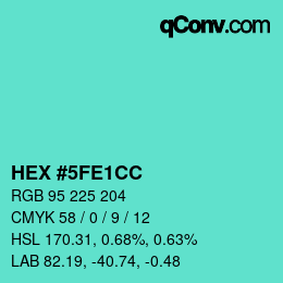 Color code: HEX #5FE1CC | qconv.com