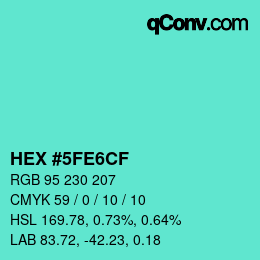 Color code: HEX #5FE6CF | qconv.com
