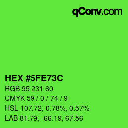 カラーコード: HEX #5FE73C | qconv.com