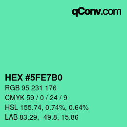 カラーコード: HEX #5FE7B0 | qconv.com