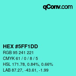 Código de color: HEX #5FF1DD | qconv.com