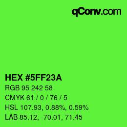 颜色代码: HEX #5FF23A | qconv.com