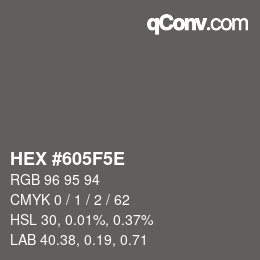 カラーコード: HEX #605F5E | qconv.com