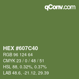 Color code: HEX #607C40 | qconv.com