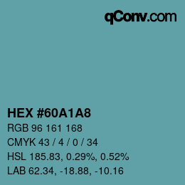 Color code: HEX #60A1A8 | qconv.com