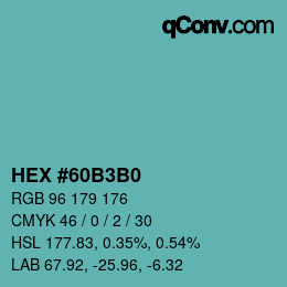 カラーコード: HEX #60B3B0 | qconv.com
