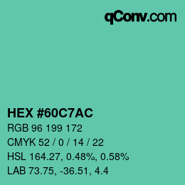 カラーコード: HEX #60C7AC | qconv.com