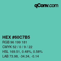 カラーコード: HEX #60C7B5 | qconv.com
