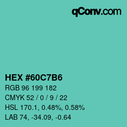 カラーコード: HEX #60C7B6 | qconv.com