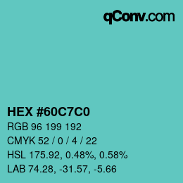 Color code: HEX #60C7C0 | qconv.com