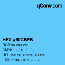Color code: HEX #60CBFB | qconv.com