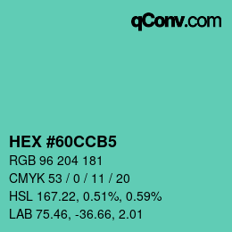 Farbcode: HEX #60CCB5 | qconv.com