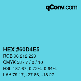 カラーコード: HEX #60D4E5 | qconv.com