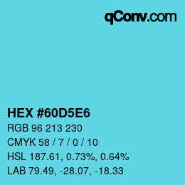 カラーコード: HEX #60D5E6 | qconv.com
