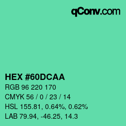 カラーコード: HEX #60DCAA | qconv.com