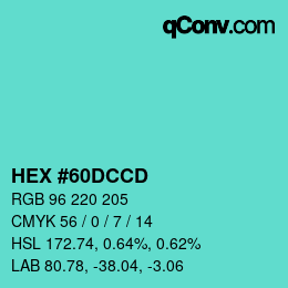 Farbcode: HEX #60DCCD | qconv.com