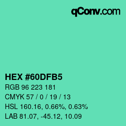 カラーコード: HEX #60DFB5 | qconv.com