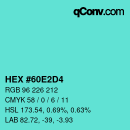 颜色代码: HEX #60E2D4 | qconv.com