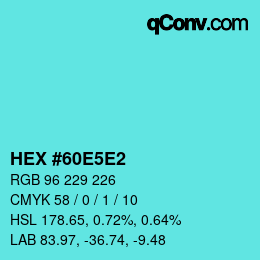 Color code: HEX #60E5E2 | qconv.com