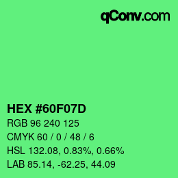 Color code: HEX #60F07D | qconv.com