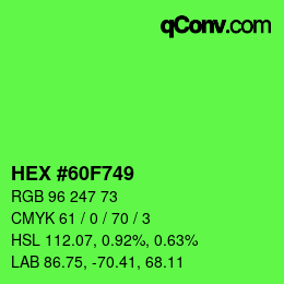 Farbcode: HEX #60F749 | qconv.com