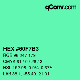 カラーコード: HEX #60F7B3 | qconv.com